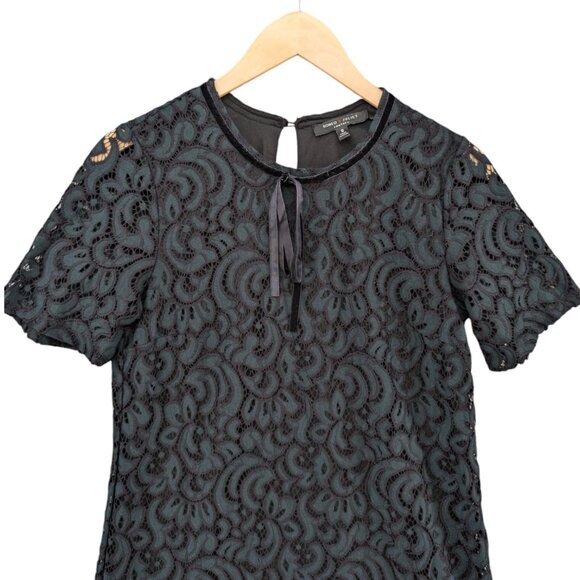 Romeo Juliet Couture Lace Mini Dress Green Black Short Sleeve Lined Size S - Picture 3 of 11